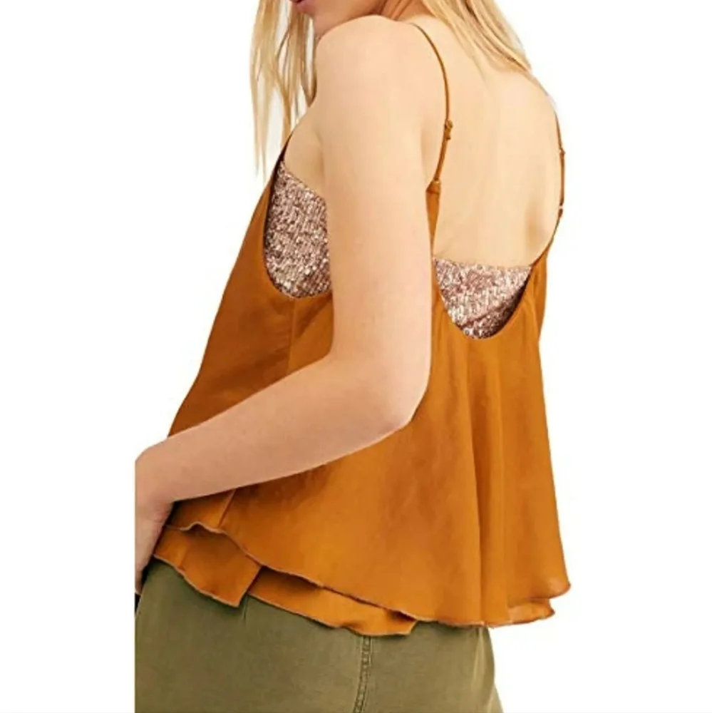 Free People Turn it On Sparkle Glitter Cami in Amber